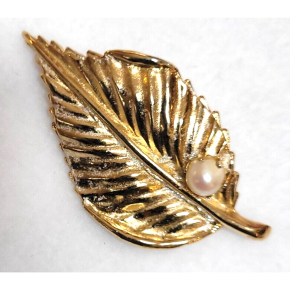 Vtg Brooch Lot Leaf Leaves Goldtone Signed Crown Trifari Kramer Gerrys Daria MCM - Picture 5 of 8